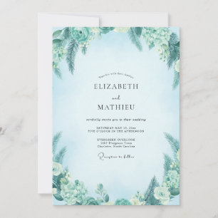 Invitation Mariage au feuillage d'eucalyptus turquoise
