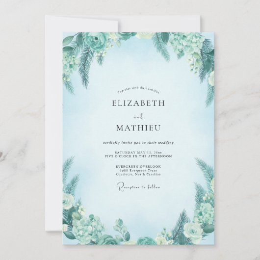 Invitation Mariage au feuillage d'eucalyptus turquoise (Devant)