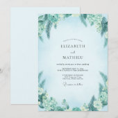 Invitation Mariage au feuillage d'eucalyptus turquoise (Devant / Derrière)