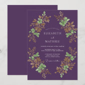 Invitation Mariage au feuillage d'olive d'eucalyptus prune (Devant / Derrière)