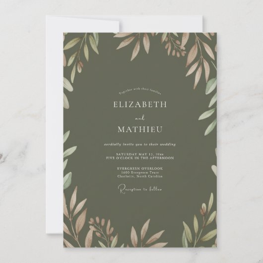 Invitation Mariage au feuillage d'olive gris Eucalyptus (Devant)