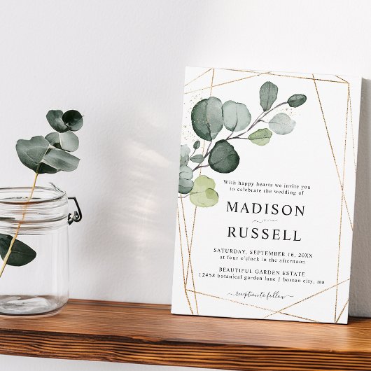 Invitation Mariage au feuillage doré d'eucalyptus
