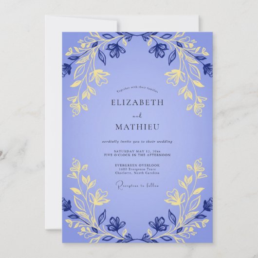 Invitation Mariage au feuillage doré et eucalyptus gris avec (Devant)