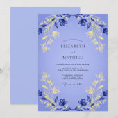Invitation Mariage au feuillage doré et eucalyptus gris avec (Devant / Derrière)