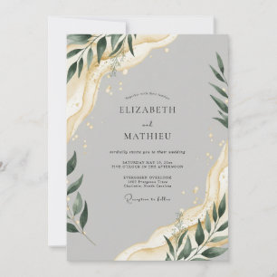 Invitation Mariage au feuillage éthéré gris colombe