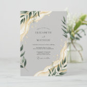 Invitation Mariage au feuillage éthéré gris colombe (Debout devant)