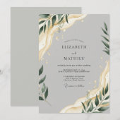 Invitation Mariage au feuillage éthéré gris colombe (Devant / Derrière)