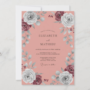 Invitation Mariage au feuillage eucalyptus corail marron