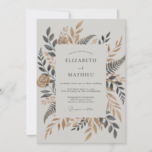 Invitation Mariage au feuillage orné de bronze (Devant)