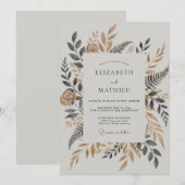 Invitation Mariage au feuillage orné de bronze (Devant / Derrière)