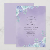 Invitation Mariage au feuillage peint d'améthyste (Devant / Derrière)