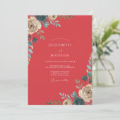 Invitation Mariage au feuillage peint de corail (Debout devant)
