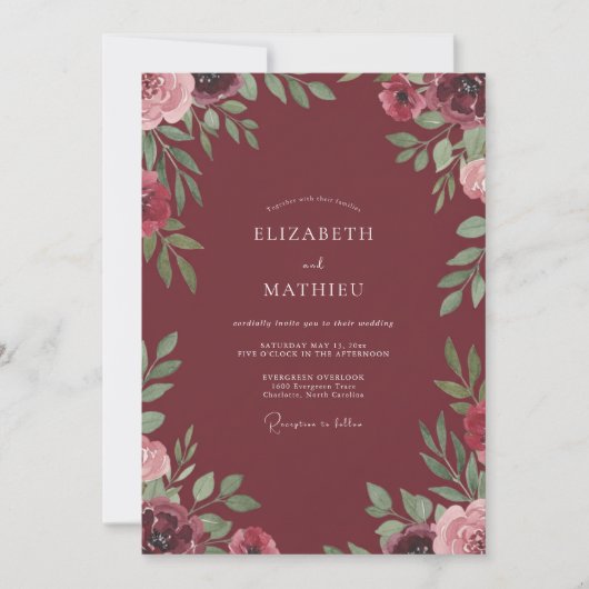 Invitation Mariage au feuillage peint de Marsala (Devant)