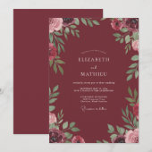 Invitation Mariage au feuillage peint de Marsala (Devant / Derrière)