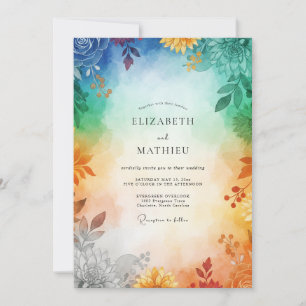 Invitation Mariage au feuillage peint en arc-en-ciel