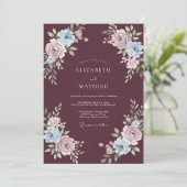 Invitation Mariage au feuillage peint sur ardoise prune (Debout devant)
