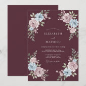 Invitation Mariage au feuillage peint sur ardoise prune (Devant / Derrière)
