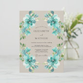 Invitation Mariage au feuillage peint turquoise (Debout devant)