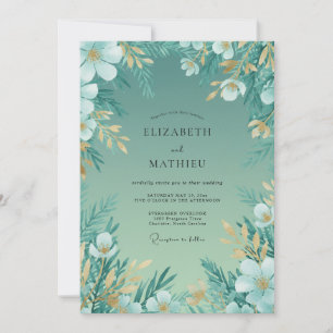 Invitation Mariage au feuillage sarcelle doré