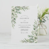 Invitation Mariage au feuillage vert sauge (Debout devant)