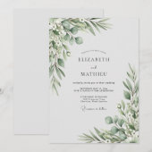 Invitation Mariage au feuillage vert sauge (Devant / Derrière)