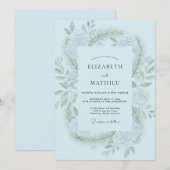 Invitation Mariage au Feuille de Menthe Poudrée (Devant / Derrière)