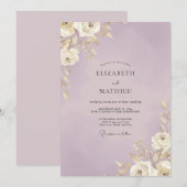 Invitation Mariage au Feuille d'Or Lilac (Devant / Derrière)