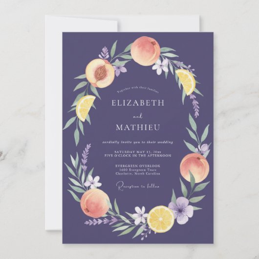 Invitation Mariage au fruit de prune pêche eucalyptus (Devant)