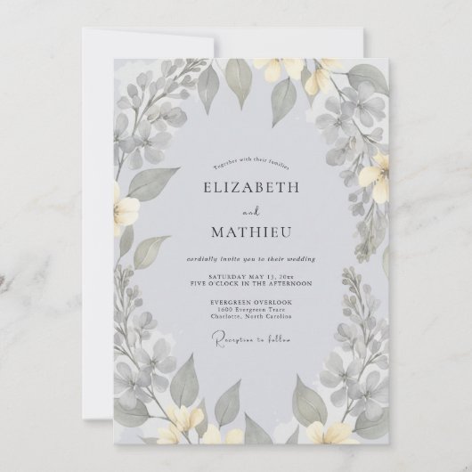 Invitation Mariage au gris atténué eucalyptus (Devant)