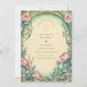 Invitation Mariage au jardin bleu rosé (Devant)