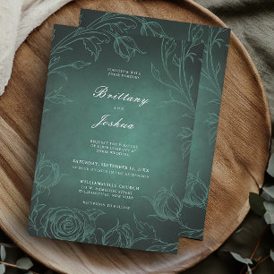 Invitation Mariage au jardin botanique de roses vert émeraude