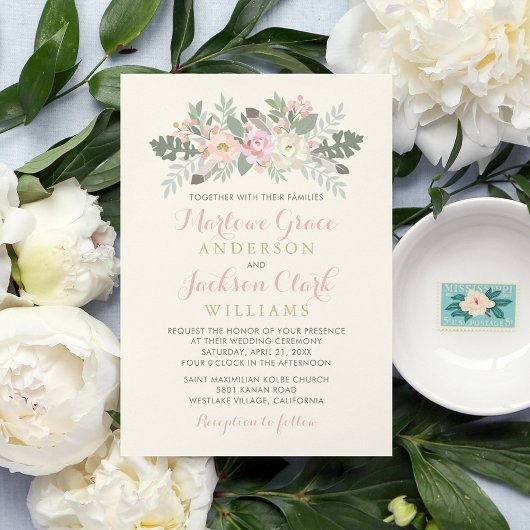 Invitation Mariage au Jardin Botanique Rose