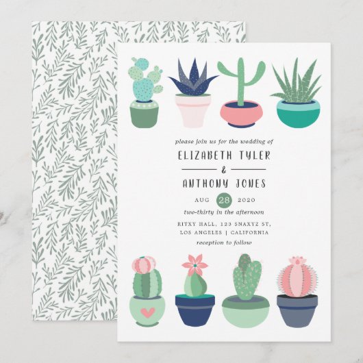 Invitation Mariage au Jardin de Cactus (Devant / Derrière)