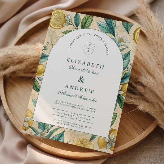 Invitation Mariage au jardin de citronniers méditerranéen