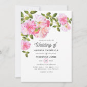 Invitation Mariage au jardin de roses roses (Devant)