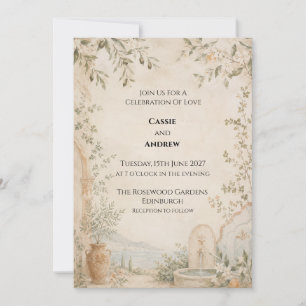Invitation Mariage au jardin d'oliviers de la fontaine toscan