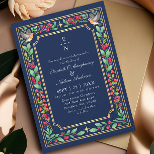 Invitation Mariage au Jardin Floral Botanique Enchanté Bleu
