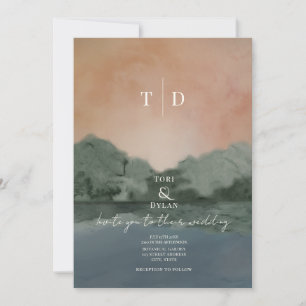 Invitation Mariage au lac avec montagnes inspiré de l'aquarel