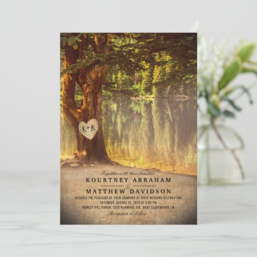 Invitation Mariage au Lac de l'Arbre Rustique (Debout devant)