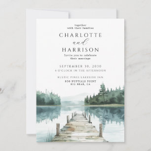 Invitation Mariage au lac de montagne forêt aquarelle