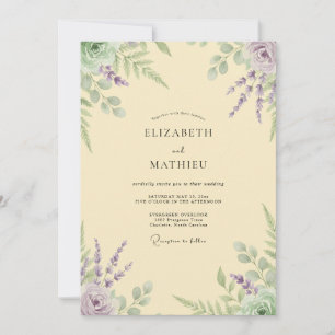Invitation Mariage au lavande Eucalyptus jaune pâle