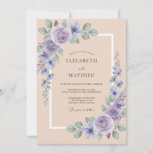 Invitation Mariage au Lavande Pervenche Feuillage Eucalyptus