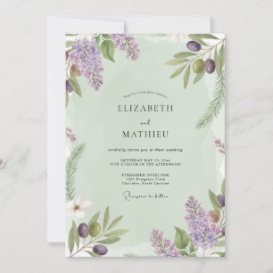 Invitation Mariage au lilas branche d'olivier eucalyptus