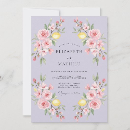 Invitation Mariage au lilas, citron, eucalyptus (Devant)
