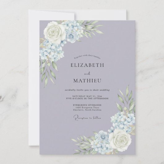 Invitation Mariage au lilas doré Hydrangea Eucalyptus (Devant)