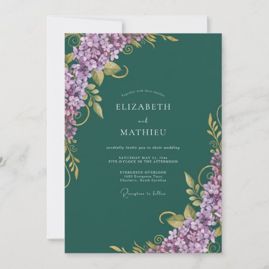 Invitation Mariage au lilas eucalyptus sarcelle foncé (Devant)