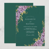 Invitation Mariage au lilas eucalyptus sarcelle foncé (Devant / Derrière)