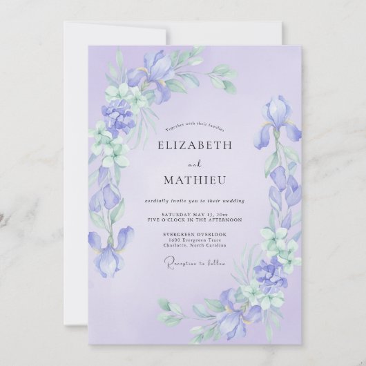 Invitation Mariage au lilas Iris Eucalyptus (Devant)