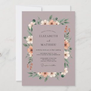 Invitation Mariage au lilas mauve abricot péony