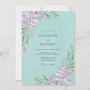 Invitation Mariage au lilas, mer et glycine